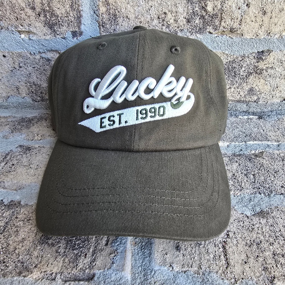 Lucky Brand Mens Olive Green Est 1990 Embroidered Baseball Cap Hat LB3900 NWT